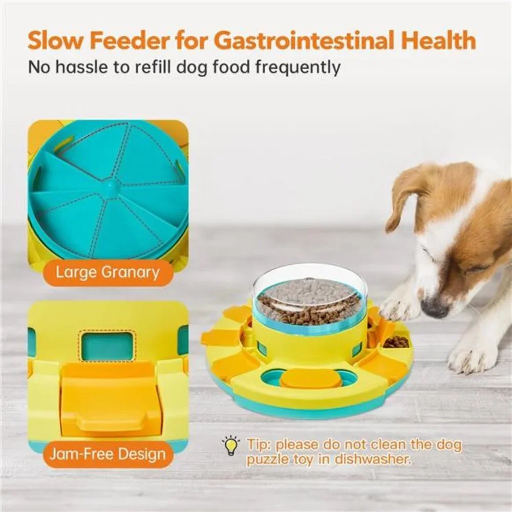 Dog Puzzle Toy 2 Levels, Slow Feeder, Pup Food Treat Feeding Dispenser